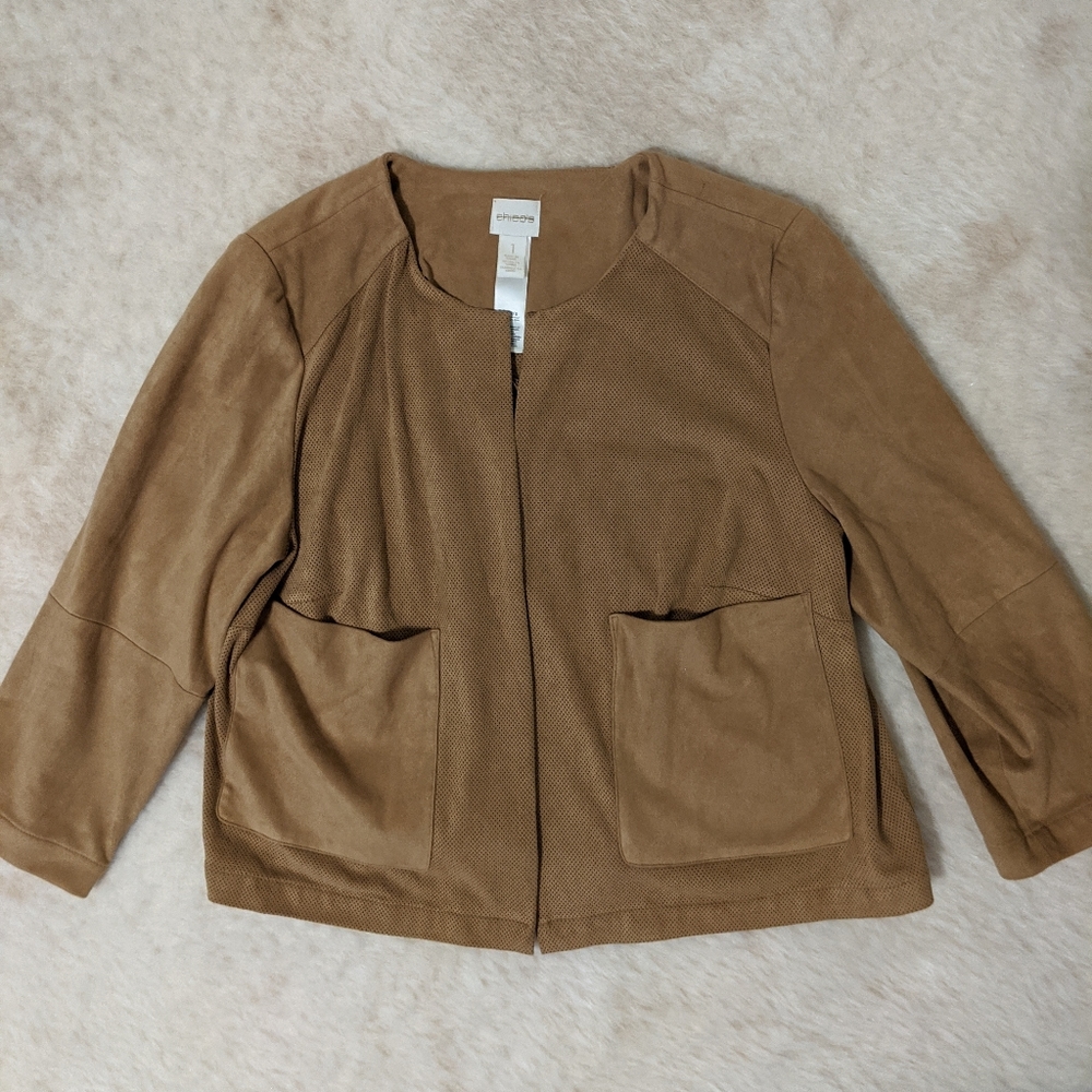 chico's cute suede brown/tan short jacket